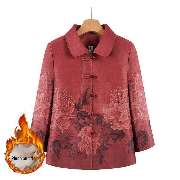 Stylish Spring/Autumn Floral Jacket for Middle-Aged and Elderly Women