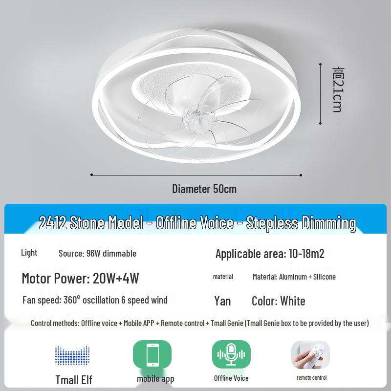Ceiling Fan with Modern Round Light, Luxury Silent Smart Oscillating Design for Bedroom Tmall Genie + Remote
