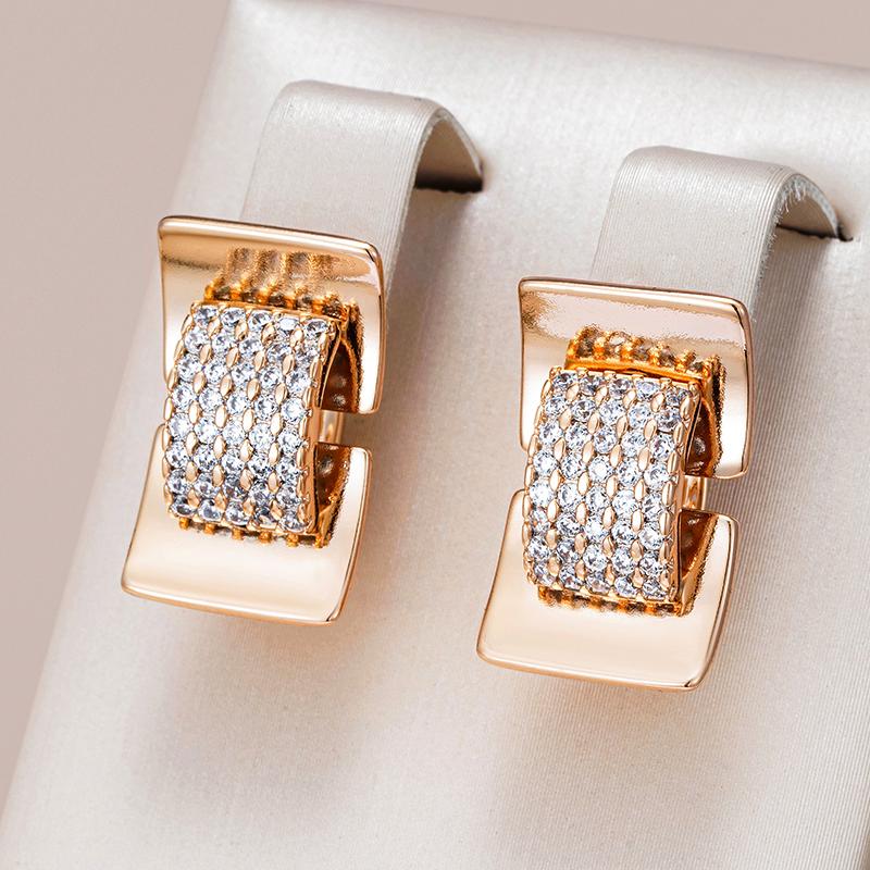 Geometry Full Natural Zircon Drop Earrings For Women  Rose Gold Color Daily Accessories High Quality Fine Jewelry