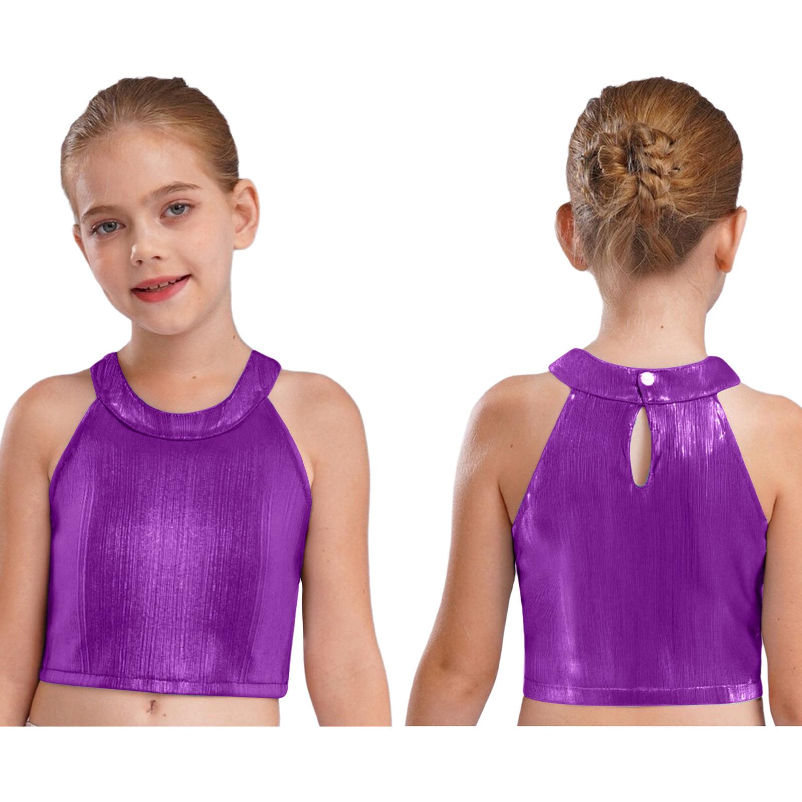 

Girls Metallic Sleeveless Shimmer Top Crop Camisole for Stage Dance Performance Hip Hop Jazz Wear 15-16 Years фіолетовий