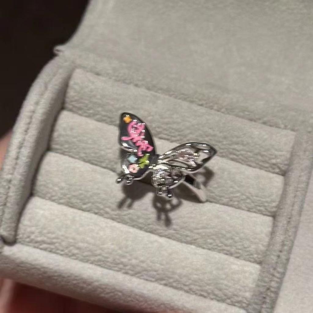 Colored Butterfly Graffiti Ring, Women's Opening Adjustable Super Fairy Enamel Temperament Ring, Niche High-end Index Finger Ring