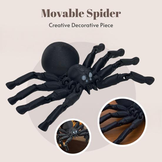 3D Printed Articulated Spider Figurine, Flexible Joint Black Spider Statue, Collectible Gothic Ornament for Halloween Home Decor