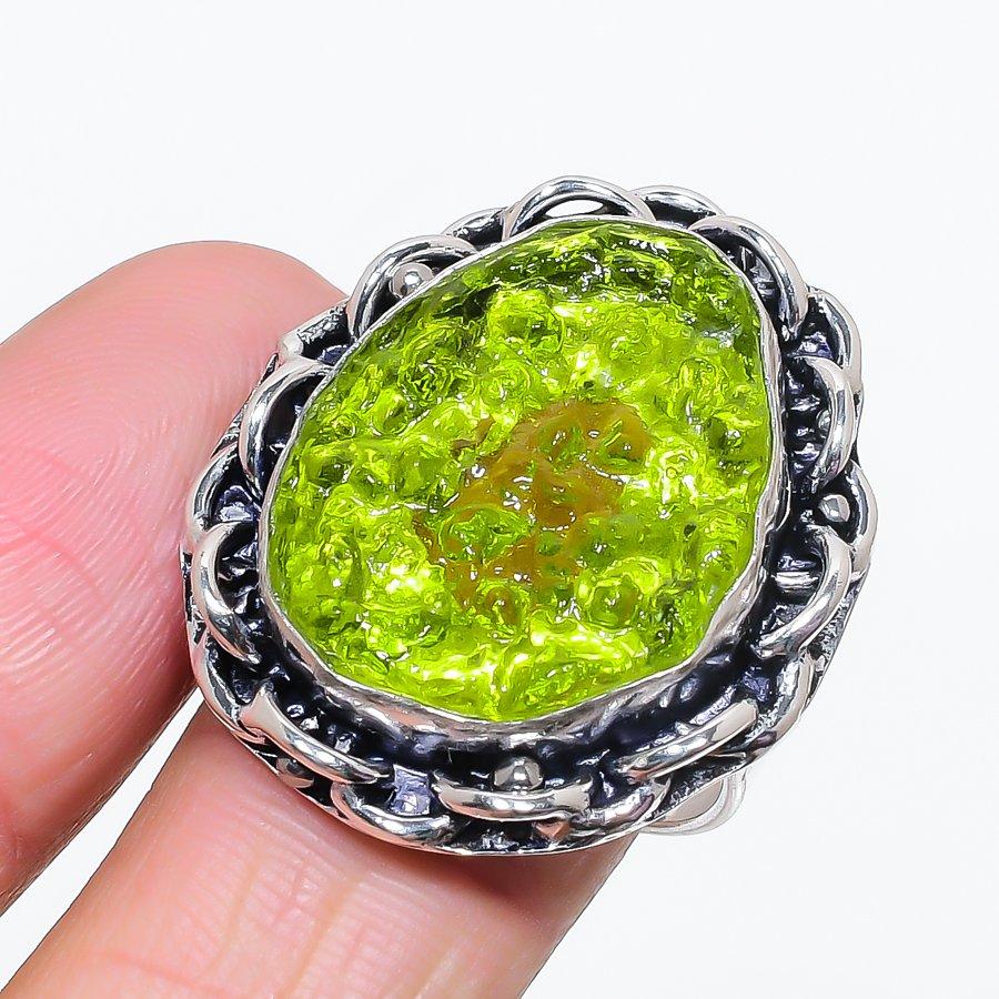 

Natural Moldavite Quartz Gemstone 925 Sterling Silver Jewelry Ring Size 10 P5M21
