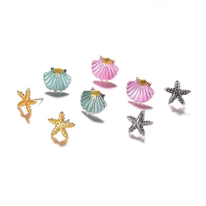 Exquisite Starfish And Shell Stud Earrings Featuring Stunning Mermaid Aesthetic