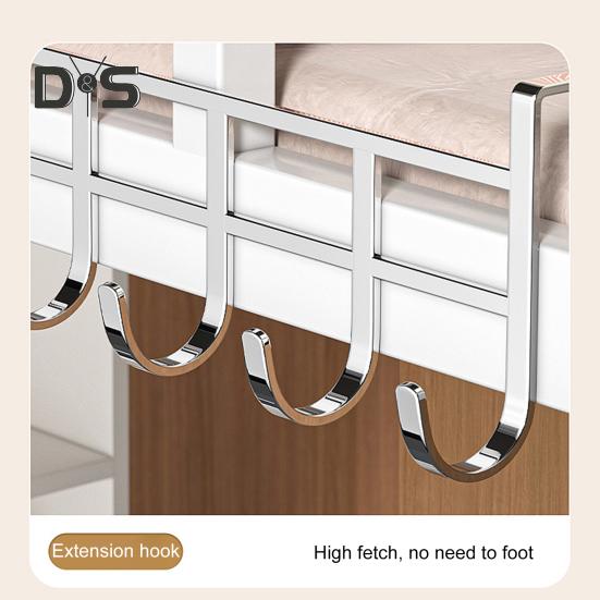 Storage Rack with 6 Hooks Sturdy Construction Strong Load-bearing Simple Installation Clothes Hanger Stainless Steel Hook