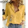QICED Blusas y Camisas Casuales de Moda para Mujer con Estampado de Peces Pequeños, Manga Larga y Cuello Polo