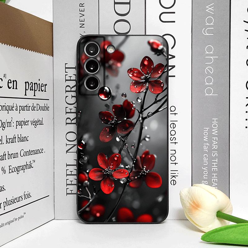 Retro Artistic Red Flower Plum Blossom Pattern Phone Case for Samsung Galaxy S25 S24+ S23 Ultra S22 Plus S21 FE M53 Soft Covers