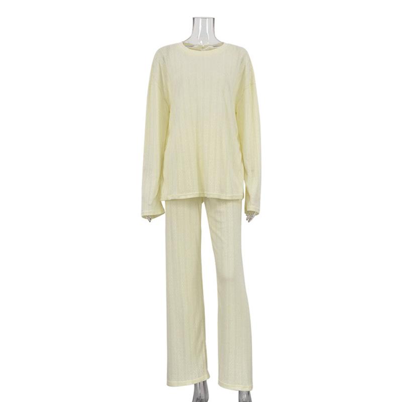 

Элегантный костюм женский из топа и брюк, повседневный, в полоску, с круглым вырезом, с длинным рукавом, блузка, брюки с высокой талией, женские наряды, женский спортивный костюм M жёлтый