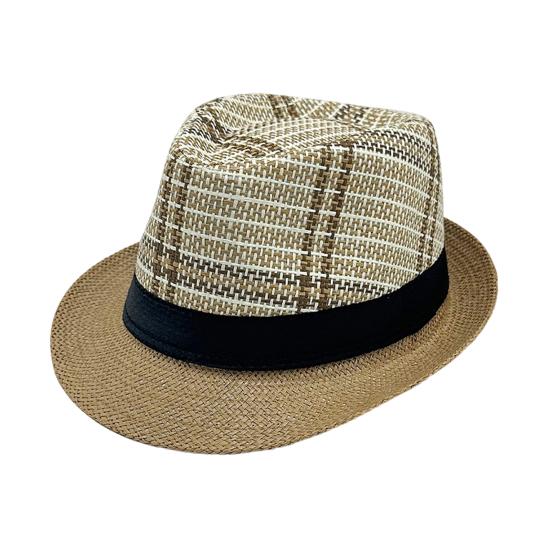 Yousheng Men Jazz Hat, Summer Plaid Pattern Top Hat, UV Protection Breathable Straw Hat, Lightweight Casual Headwear for Outdoor Gardening Beach