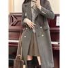 High-end Grey Long Coat for Women, Vintage Double-breasted Long Sleeve Outerwear