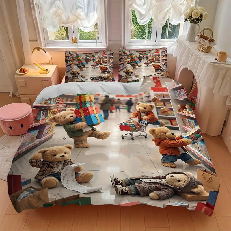 3pcs Anime Teddy Bear Bedding Set - Includes One Quilt Cover and Two Pillowcases (No Core) - Perfect for Bedroom and Guest Room Decoration,