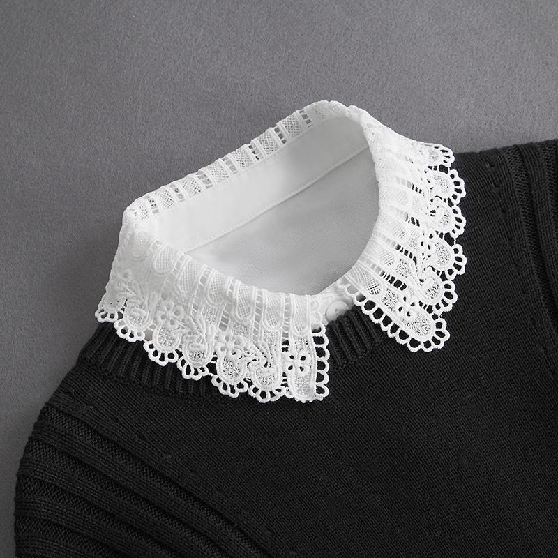 Front Tie White Fake Collar Stand Beads Detachable Collar Fake Women Vintage Crystal Lace Ladies False Blouse Collar Half Shirt