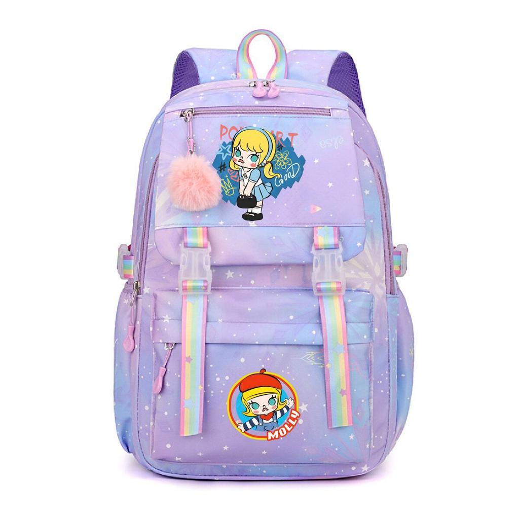 Nova mochila pequena e fofa com estampa de desenho animado da Molly, fresca, de grande capacidade, bolsa escolar