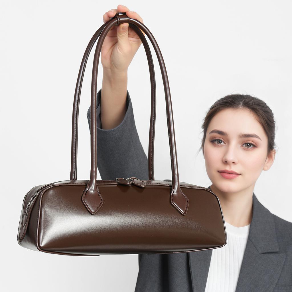 Women's 2026 New Korean Niche Design Single Shoulder Large Capacity Cowhide Underarm Bag Long Red Baguette Bag Women