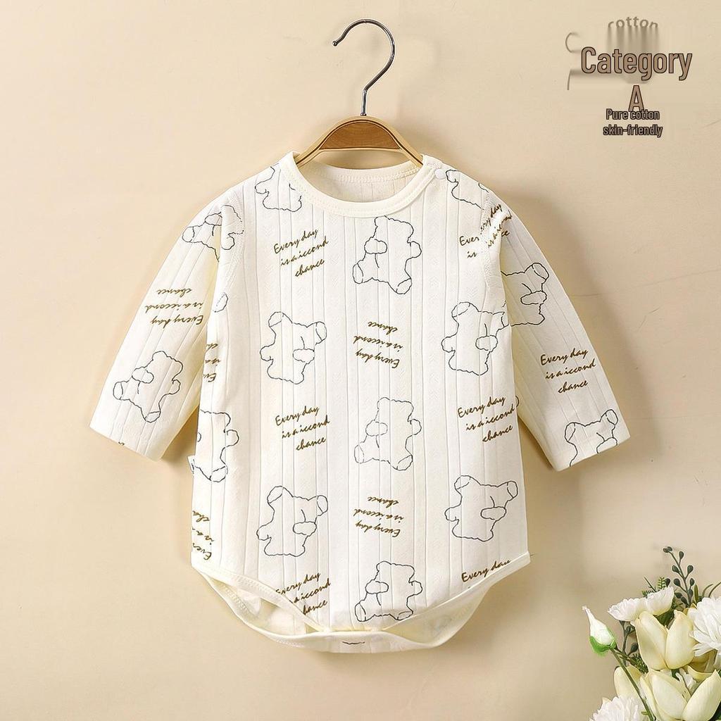 Spring & Autumn Baby Romper, Pure Cotton, Long Sleeve Wrap-over Onesie