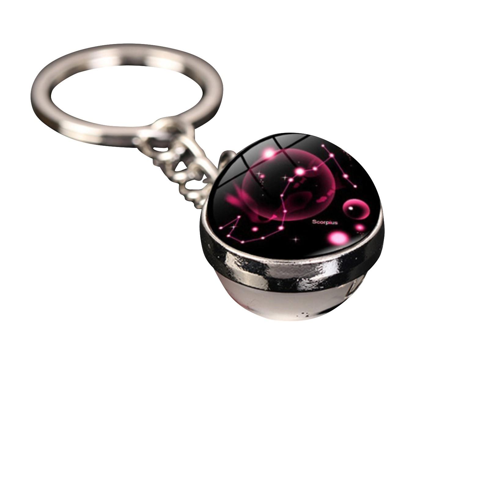 

Брелок для ключей с подвеской в виде сумки с 12 знаками зодиака, светящийся в темноте, с драгоценными камнями, двухсторонний стеклянный шар One Size