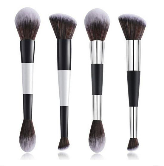 Dual-Ended Foundation & Blush Brush for Contour and Nose Shadow - Soft Hair, Black and White Design