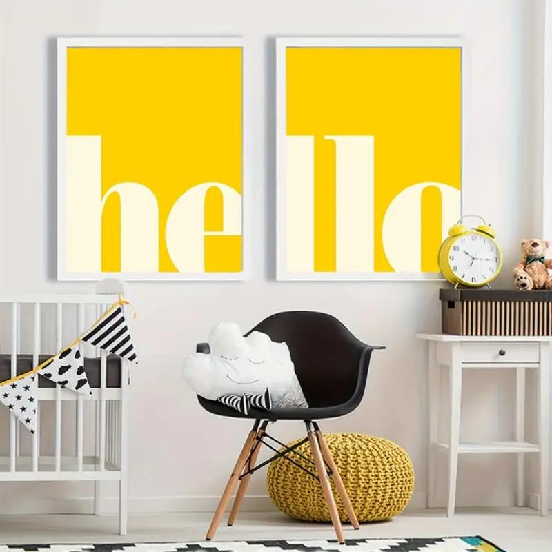 2pcs/set of Yellow Letters Hello Canvas Print Welcome Education Nursery Wall Art Posters for Modern Living Room Home Decor Gifts