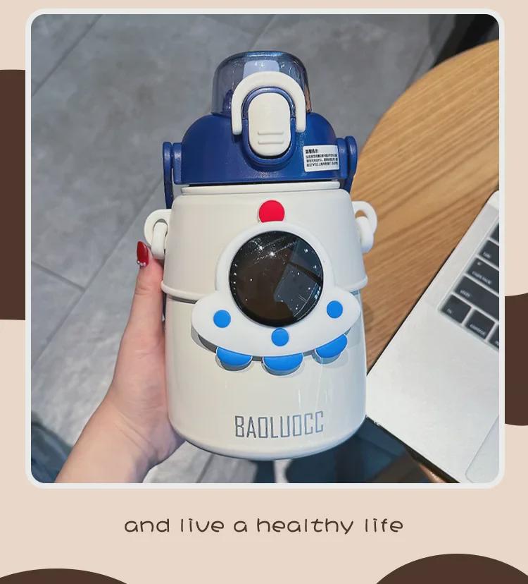 Dětská termoska s brčkem z nerezové oceli 316 - Velký objem, vhodná do přírody, stylový design