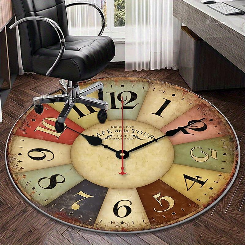 Vintage Cafe Clock Design round carpet Chair cushion Round Entryway Rug, Soft Round Rugs for Living Room, Bedroom, Circle Carpet decor gifts