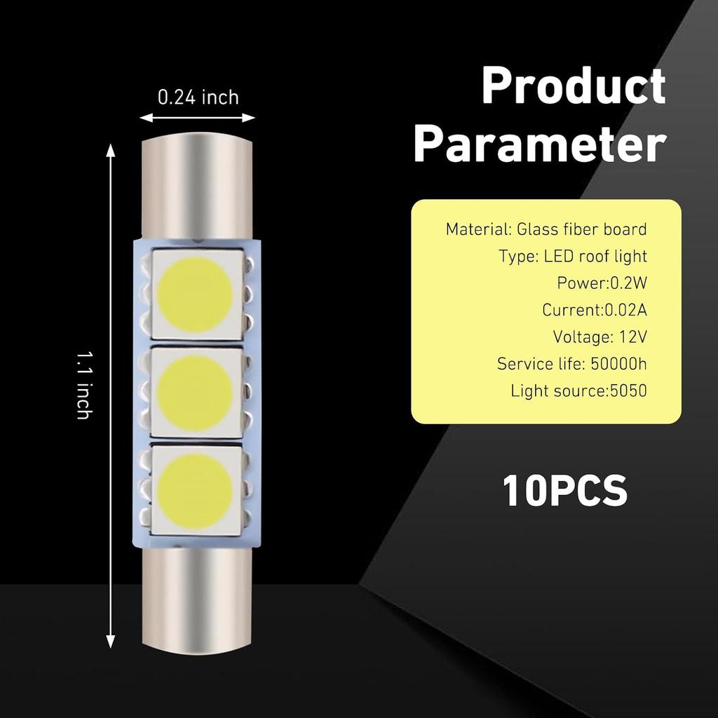 10PCS T6 Car LED Reading Light, 5050-3SMD Flat Head Dual Tip 180° Lighting Lamp, 12V Plug and Play Interior Lighting Kit, Universal for Car Sun