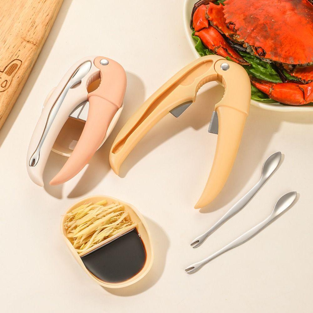 4Pcs/Set Effort-saving Crab Sheller Professional Stainless Steel Crab Cracker Set with Tray Lobster Claws Picking Fork Set