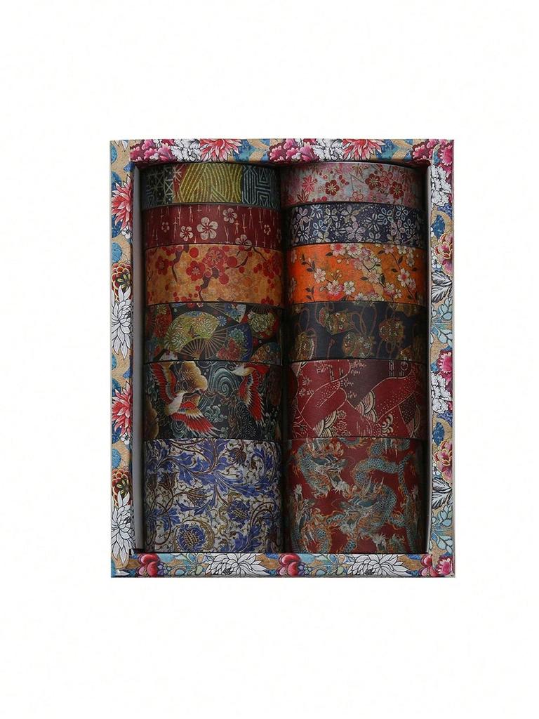 12 rolls/box Retro Landscape Washi Tape Creative Floral Mountain Crane Design Sticker Rolls Scrapbook Gift Wrapping