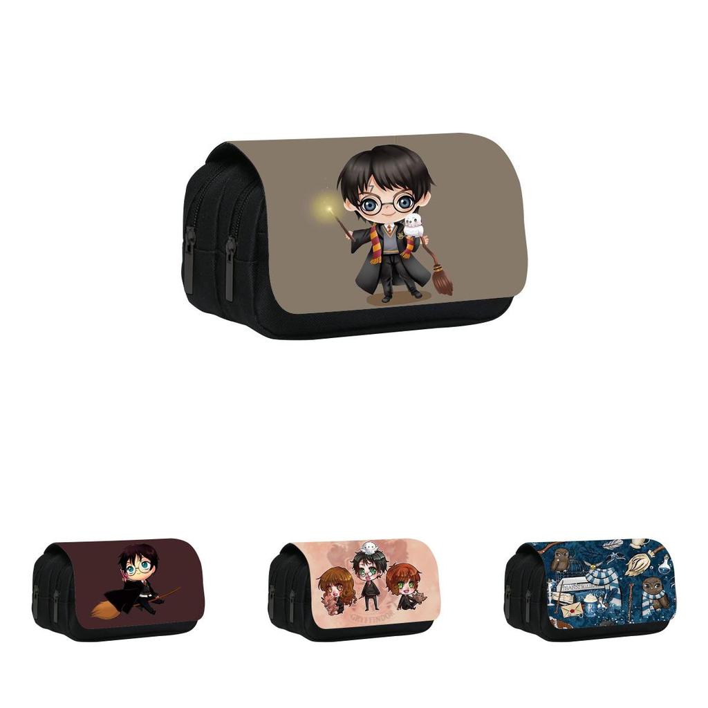 Cartoon Harry Potter Pattern Double Layer Stationery Storage Bag For Students And School Supplies