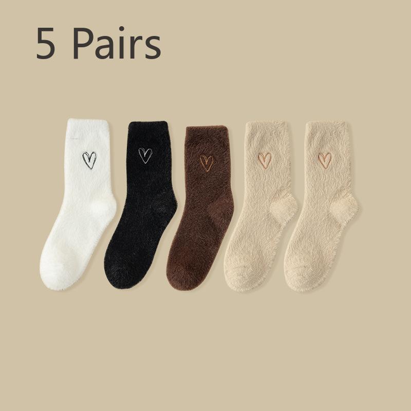 5 Pairs of Female Winter Thick Warm and Cute Heart Shaped Mocco Floor Tube Socks 5 Pairs
