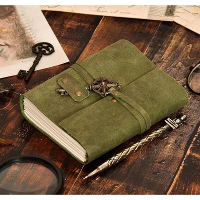The Vintage Journal Premium Leather Diary With Metal Key Closure And 100% Recycled Handmade Paper (Green)