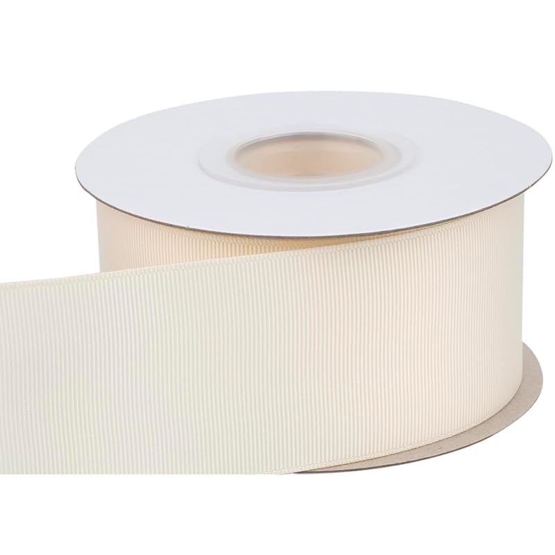 [Tekdeere]Width 50mm Solid Ivory Grosgrain Ribbon, Perfect for Gift Wrapping, Sewing, Hair Accessories, Wedding Decorations - 22 Meters/roll
