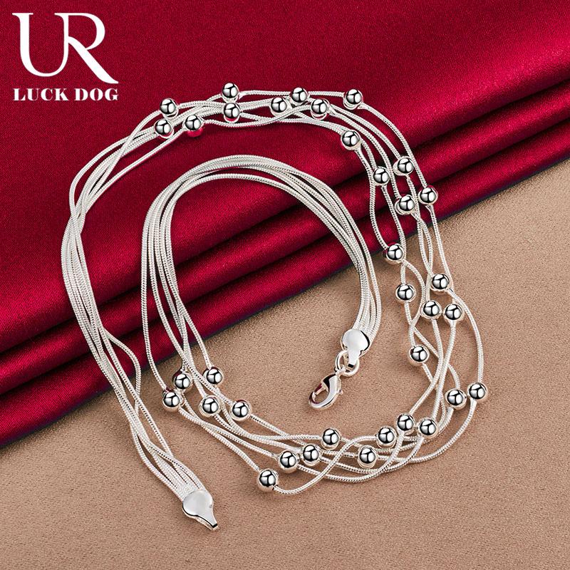 Collier à perles lisses en argent sterling 925 avec chaîne serpent multiple, bijoux de mariage à la mode