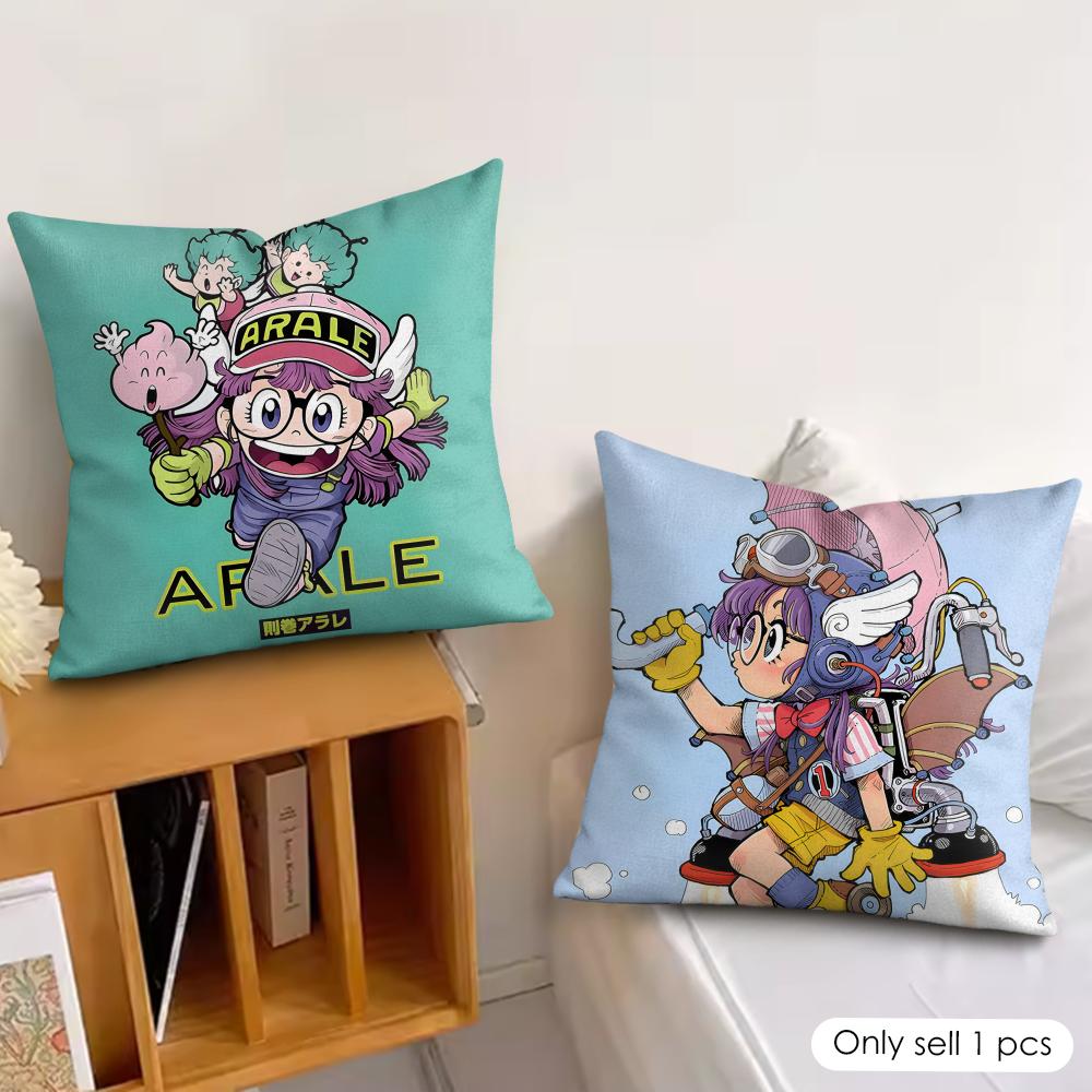 Dr Slump A-Arale Chan Cushion Cover Silky Short Plush Invisible Zipper Dustproof Sofa Pillow Case For Home Decor