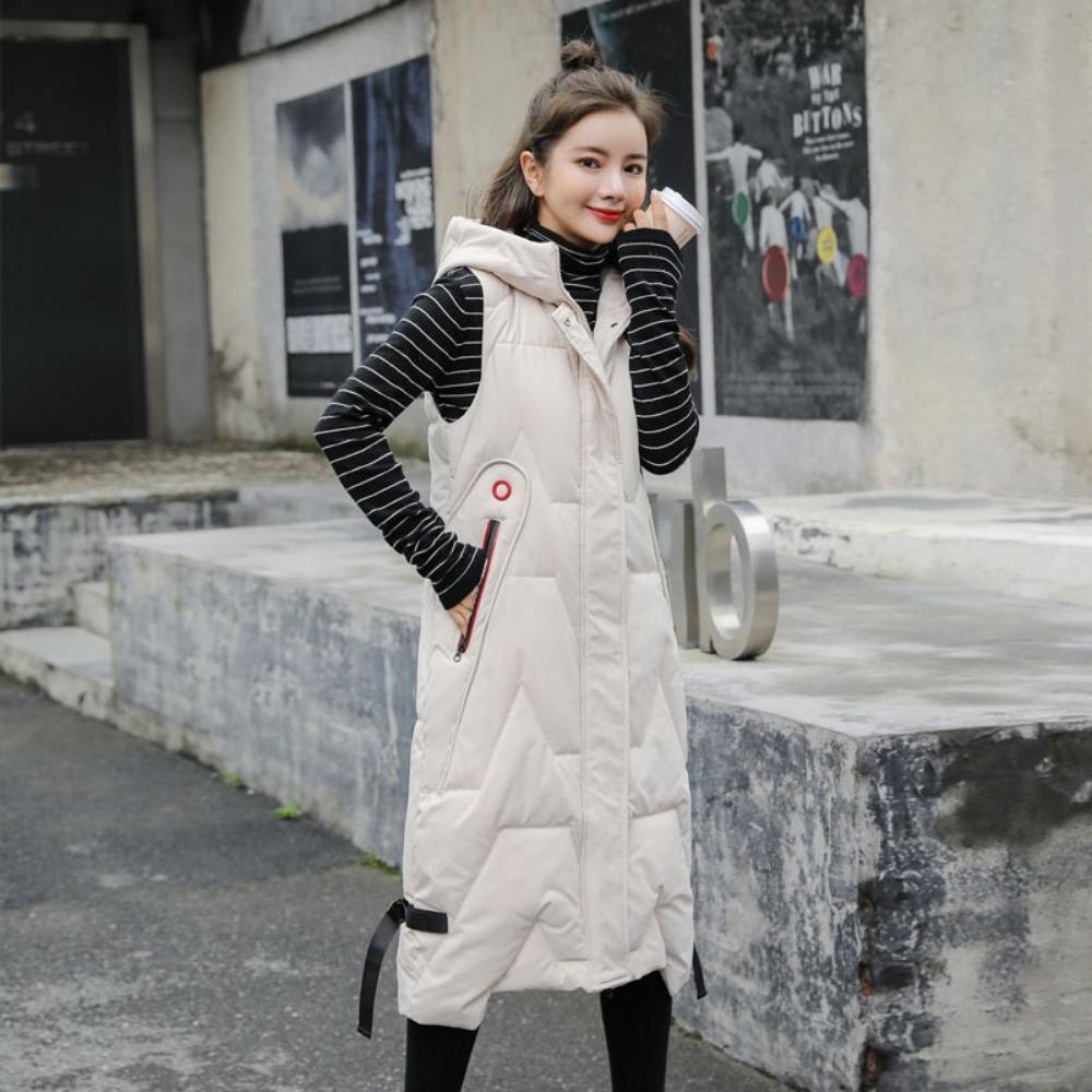 Long Cotton Vest Women's Autumn and Winter New Fashion Hooded Korean Version Casual Vest Jacket Tide