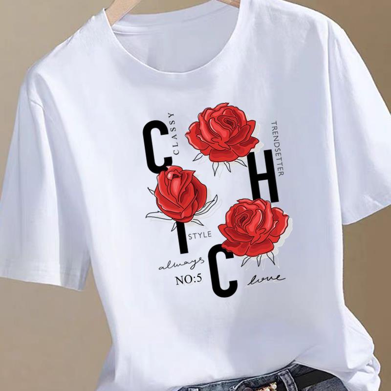 (Asiatische Größe) Liebesbrief-Trend Kleidung T-Shirt Damen Mode Tee Top Frau Weiblich Kurzarm Grafische Druck-T-Shirts