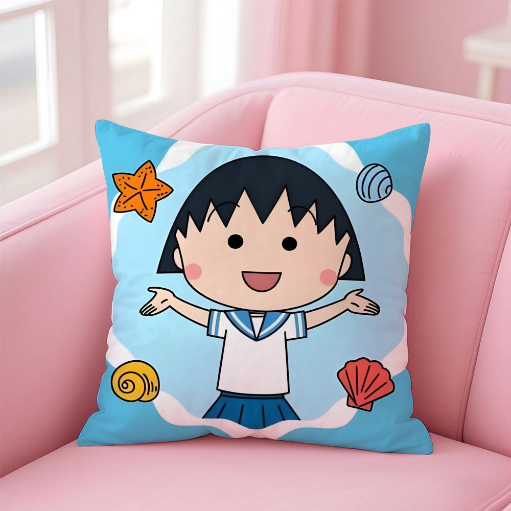 Cute Anime C-Chibi M-Maruko Chan Cushion Cover Comfortable Reversible Pillow Cover Ideal for Car Sofa Bedroom & Beyond
