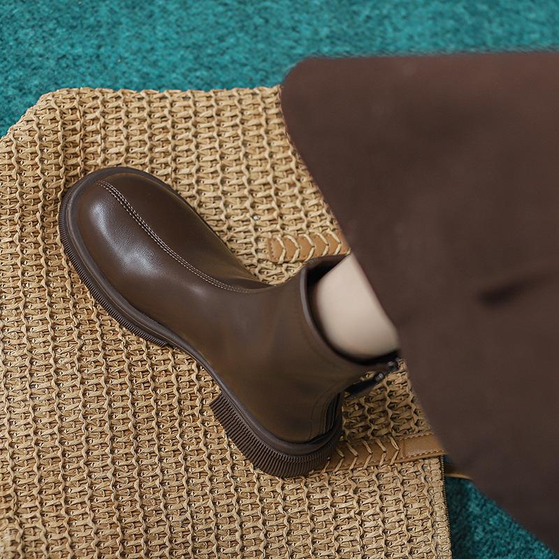 Real soft leather brown Martin boots women's spring and autumn 2025 new British style ins thick-soled thin boots fried street short boots