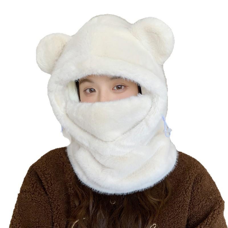 Winter Cozy Bear Hat With Neck Warmer And Windproof Shield For Women