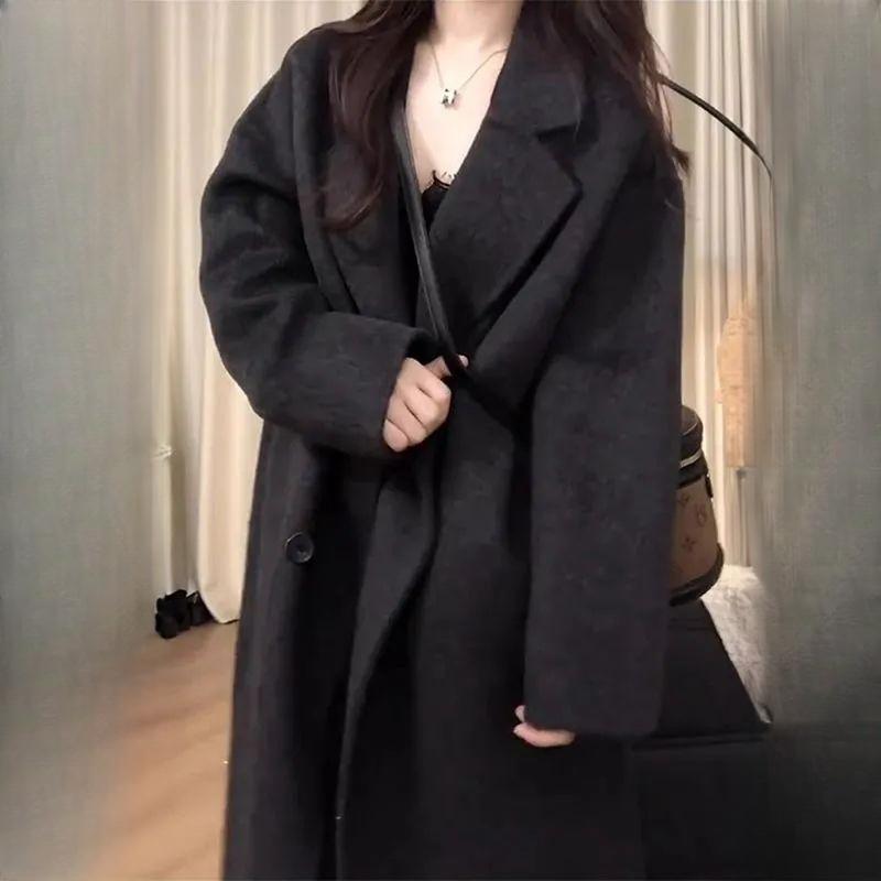 High-End Thickened Mid-Length Woolen Outer Wear for Women Autumn Winter Over-the-Knee Trench Coat Woolen Coat