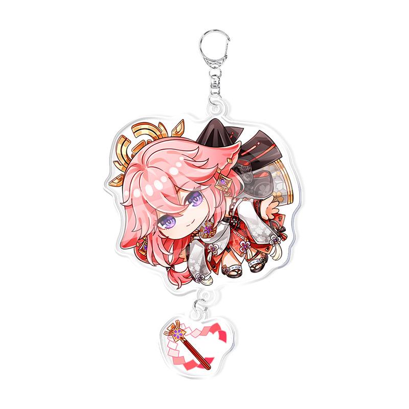 Anime Genshin Impact Porte-clés Acrylique Pendentif Accessoires Présentant les Personnages Yae Miko Xiao Klee Keqing Kazuha Lumine Qualité Premium
