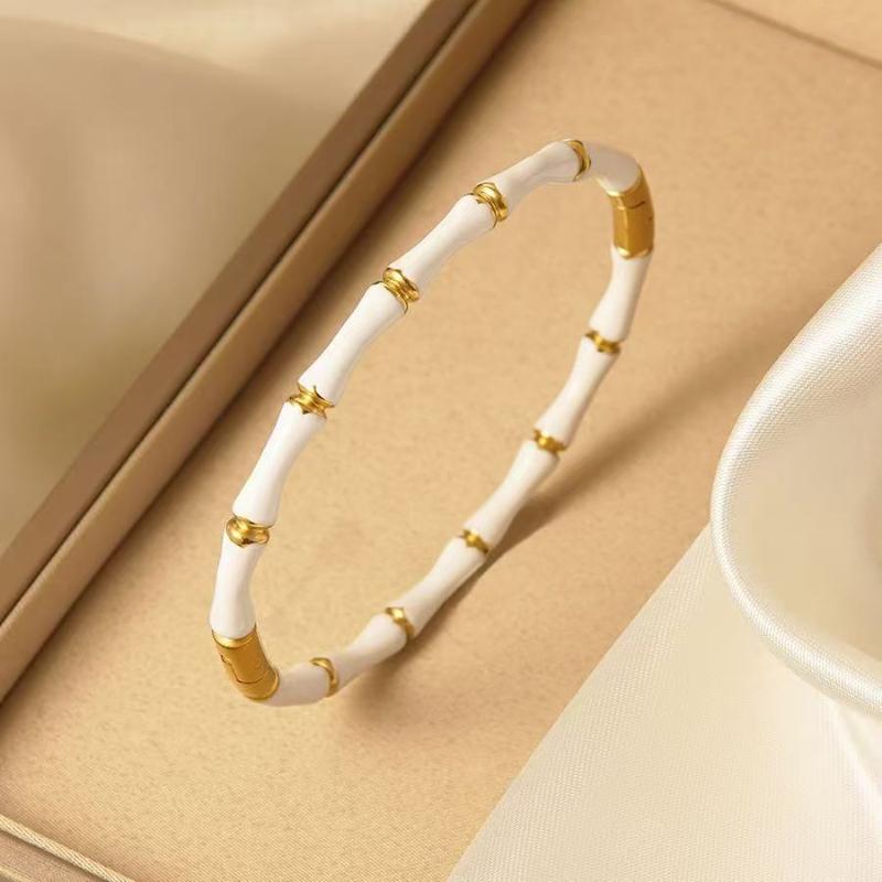Stylish Colorful Bamboo Joint Bangle Stainless Steel Enamel Bracelet Non-Fading Simple Stainless Steel Bangle Trendy