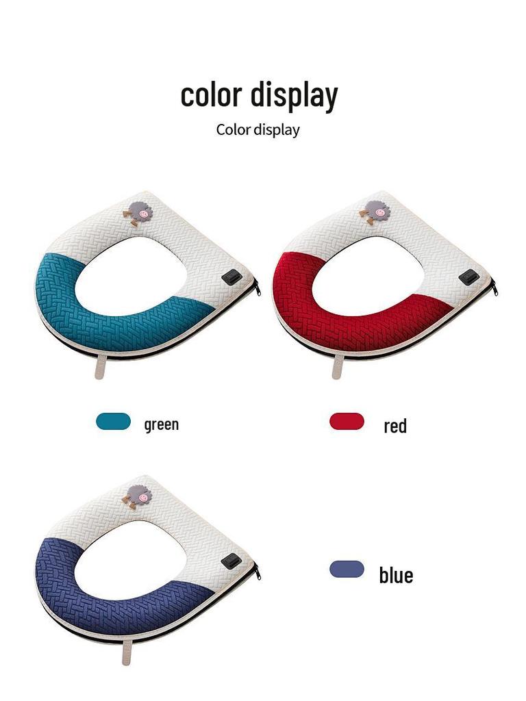 Waterproof Heated Toilet Seat Cushion with Zipper - Washable, Red, Winter-Ready Cover