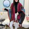 Stripe Ethnic Style Shawl Tassel Large Neck Scarves Elegant Winter Knitted Scarf  Travel