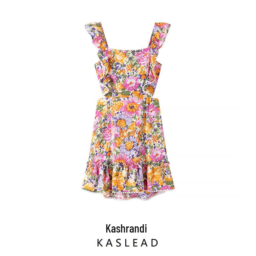 

2025 Spring Women s Fashion: European & American Style Printed Short Dress L