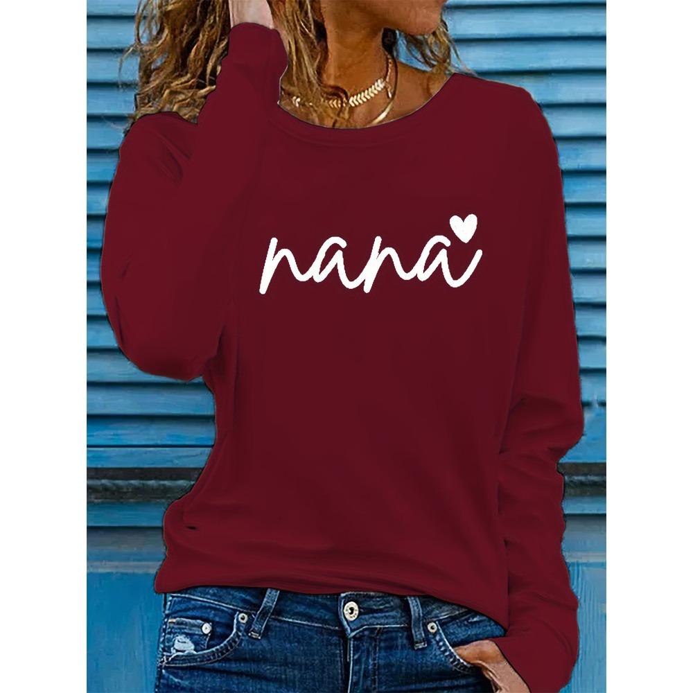 Spring and Autumn women's fashionable and casual loose letter printed round neck long sleeved T-shirt top