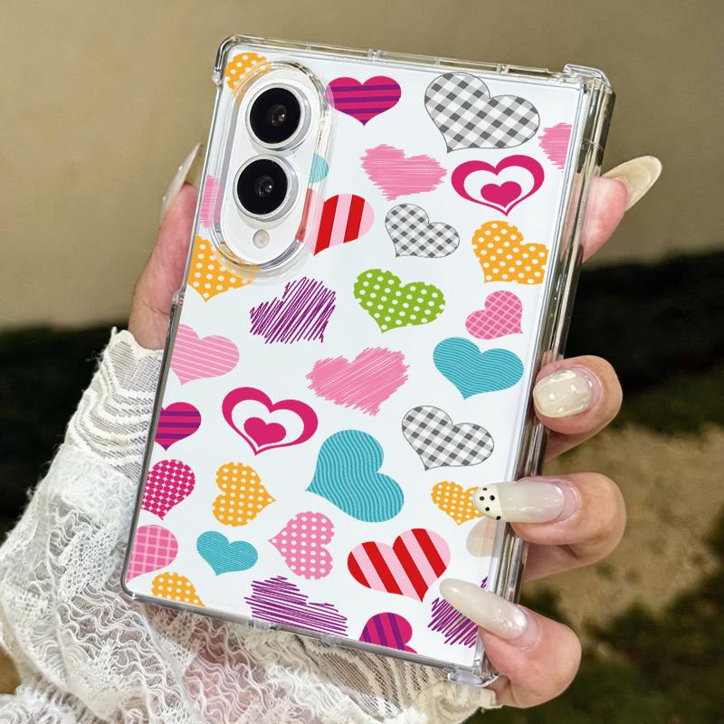 Colorful Leopard Love Heart Case For Samsung Galaxy Z Fold 8 Ultra 7 6 5 4 Z Fold8 Fold7 Fold6 Fold5 Hinged Clear PC Slim Hard Folding Phone Cover