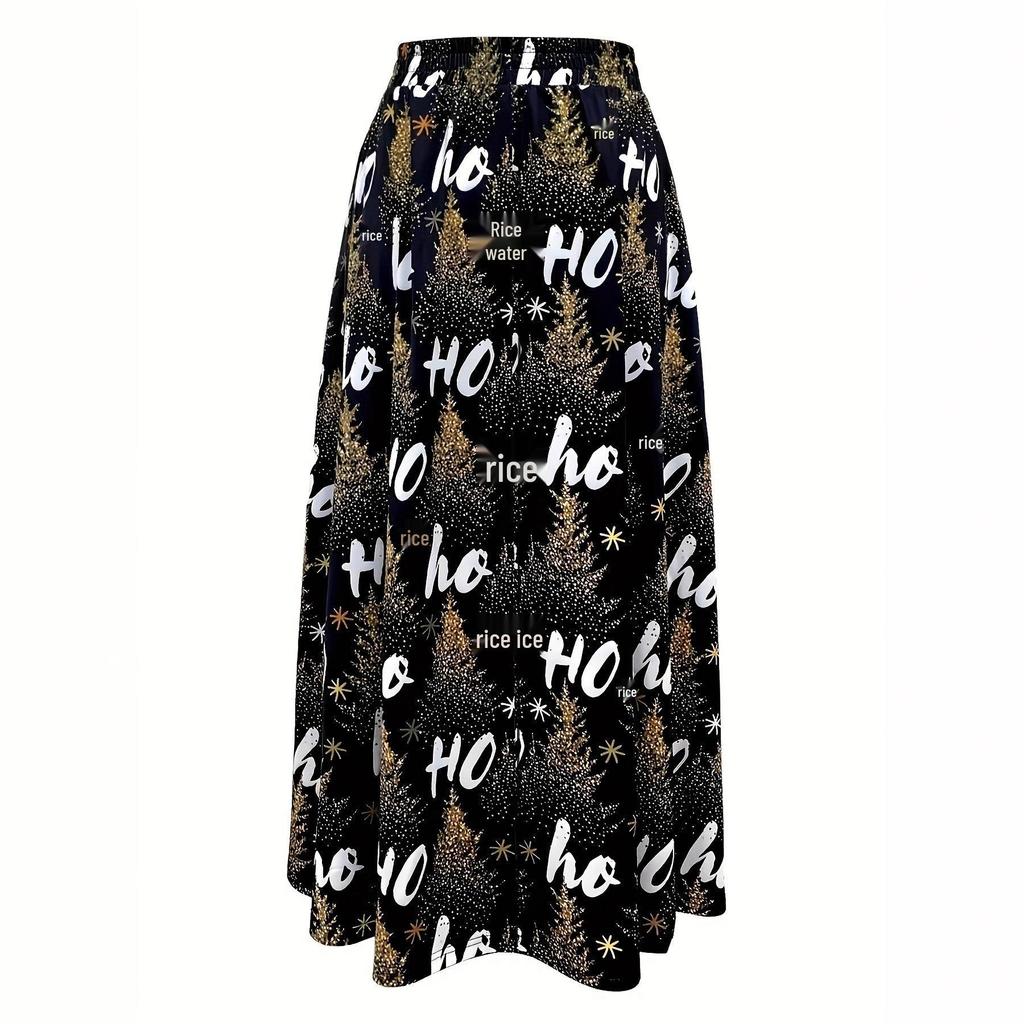 Women's Plus Size Autumn Christmas Tree Print Skirt