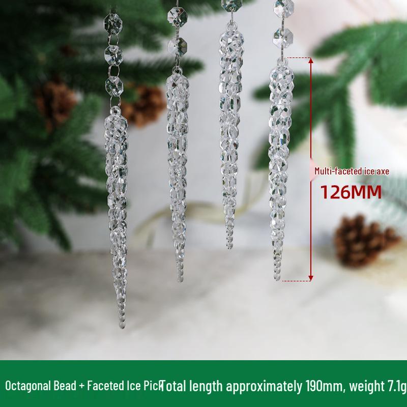 Transparent Acrylic Snowflake Ornament Set with Crystal Bead Strings for Christmas Tree Decoration