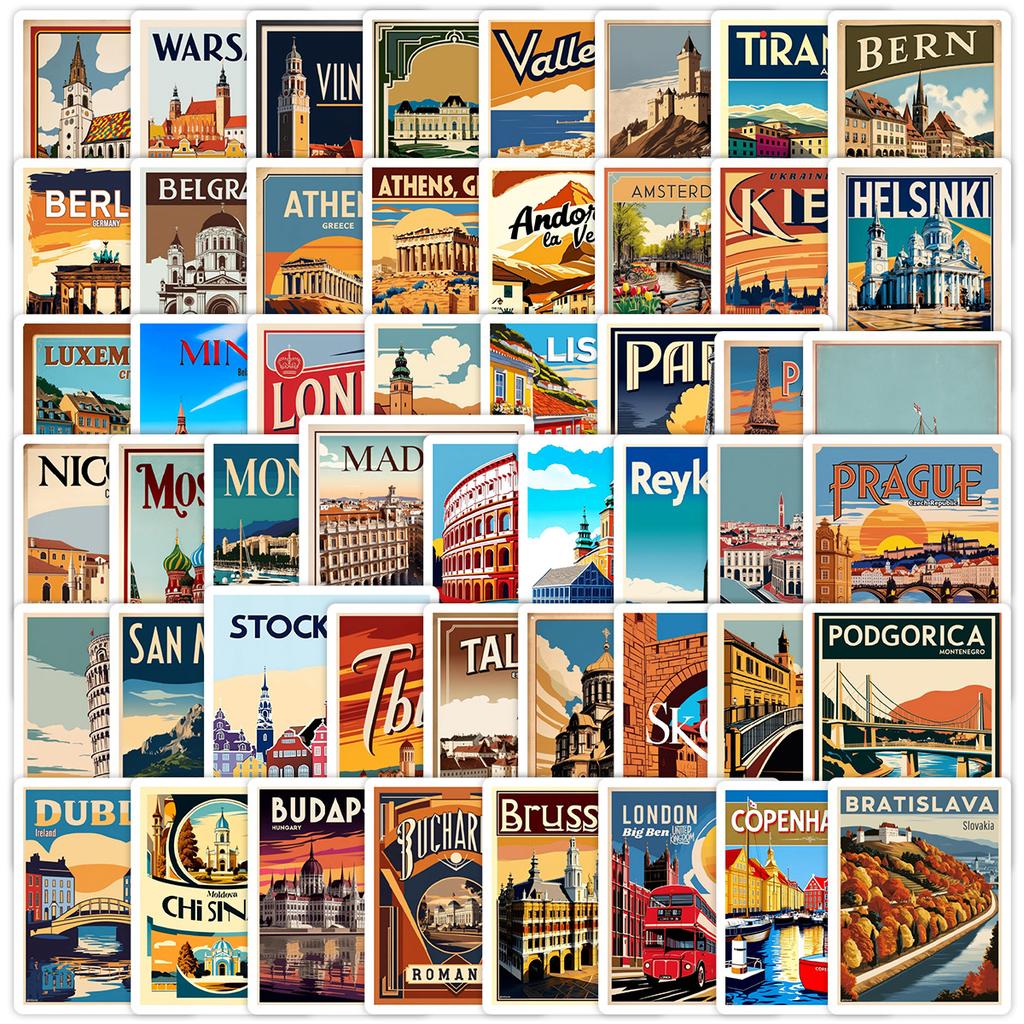 50 European Travel Graffiti Stickers Creative Travel Stickers Mobile Water Cup Hand Account DIY Waterproof Stickers