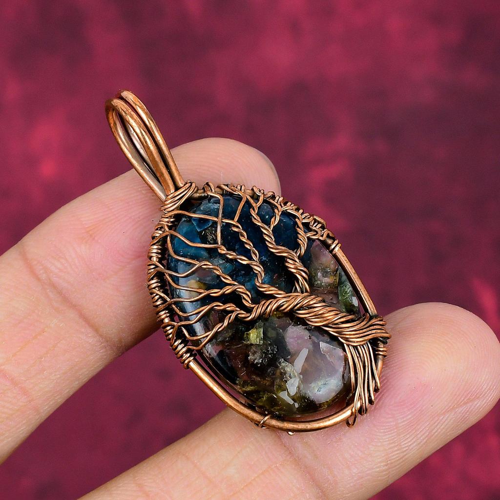 Tree Of Life Copper Watermelon Tourmaline Pendant Copper Wire Wrapped Pendant